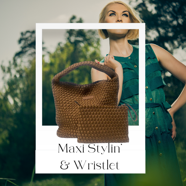 Maxi Stylin' Woven Handbag and Wristlet Set