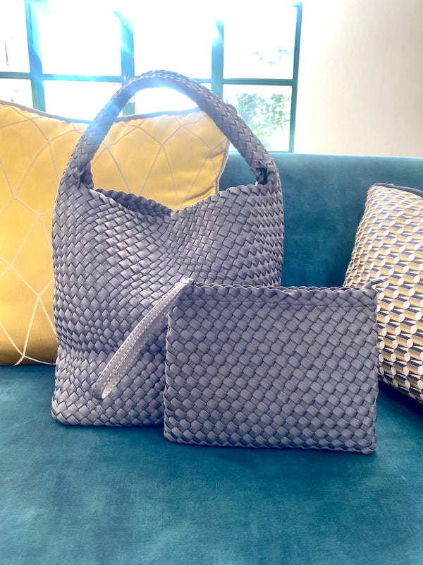 Grey Stylin' Woven Neoprene Handbag and Purse